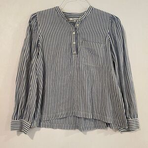 Madewell Striped Henley Top Women’s Medium Blue White Long Sleeve Cotton Shirt
